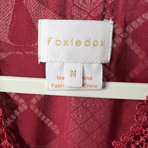 Anthropologie Foxidoe Dress Womens Medium Lace Burgundy Deep V Holiday Party - Picture 10 of 14